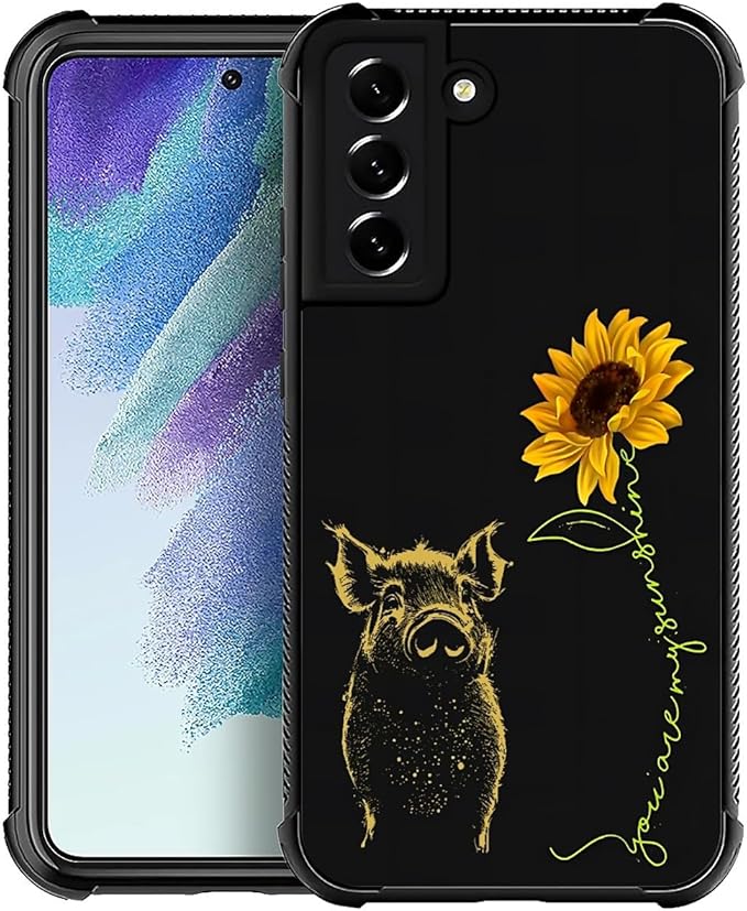 for Samsung Galaxy S21 Case, Pig Sunflower Yellow Sunshine Pattern Graphic Design Girl Boy Soft Silicone Hard Acrylic Shock Protection for Samsung Galaxy S21