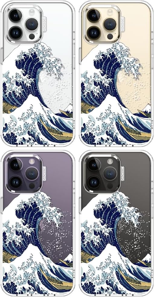 MOSNOVO Case for iPhone 14 Pro Max, [Buffertech 6.6ft Military-Grade Drop Protection] [Anti Peel Off Tech] Clear TPU Bumper Phone Case Cover Design - Great Wave