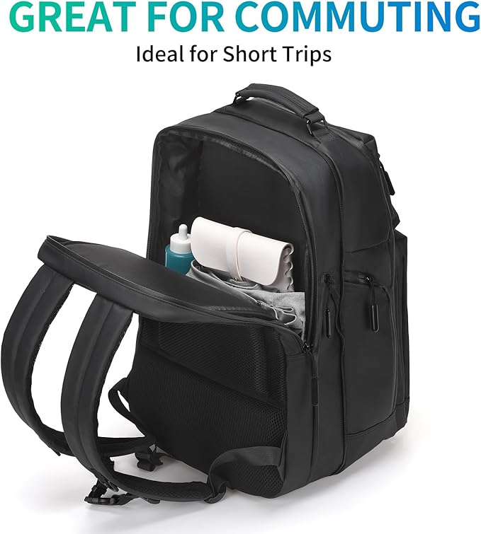 Expandable Business Backpack with 17" Laptop Compartment - Waterproof, Airline Approved, 33L-42L Capacity, for Work & Travel, Black