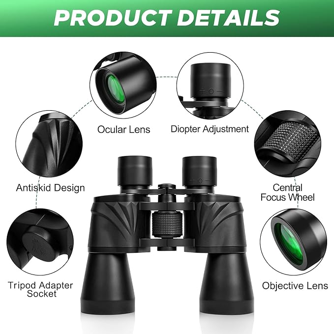 Pankoo 20x55 Binoculars for Adults High Powered – Large View Waterproof Optics with Clear Low Light Vision, Easy Focus for Hunting, Bird Watching, Concerts, Sports