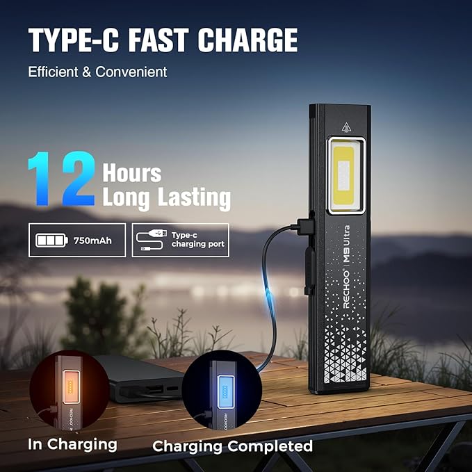 RECHOO Rechargeable Flashlights High Lumens 4Pack, Magnetic EDC Flashlight with Clip, 8 Modes Powerful Pocket LED Flashlight, Waterproof Portable Flat Flashlights for Home Camping Emergency
