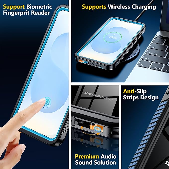 SPIDERCASE Designed for Samsung Galaxy S25 Case Waterproof,Built-in [ Screen + Camera Lens Protector][IP68 Underwater] Full Protection Heavy Duty Shockproof Anti-Scratched Phone Case, Blue