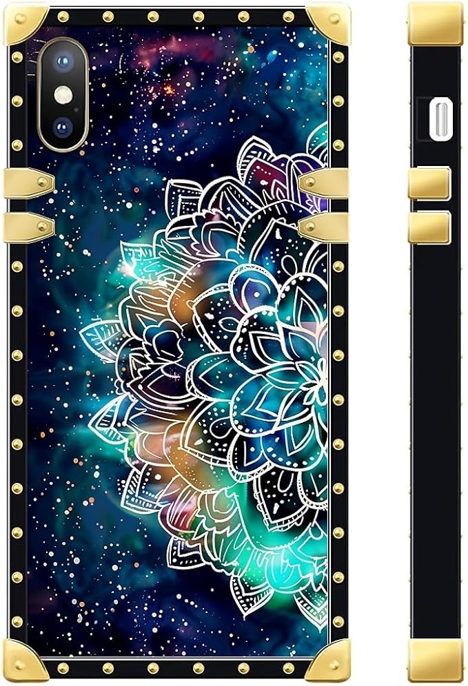 Compatible with iPhone XR Case, Starry Sky Colourful Mandala Luxury Golden Decoration for Girl Women Soft TPU Shockproof Protective Hard PC Back for iPhone XR