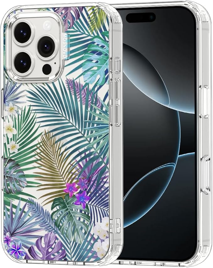 MOSNOVO Case for iPhone 16 Pro Max, [Buffertech 6.6ft Military-Grade Drop Protection] [Anti Peel Off Tech] Clear TPU Bumper Phone Case Cover Design - Tropical Rainforests