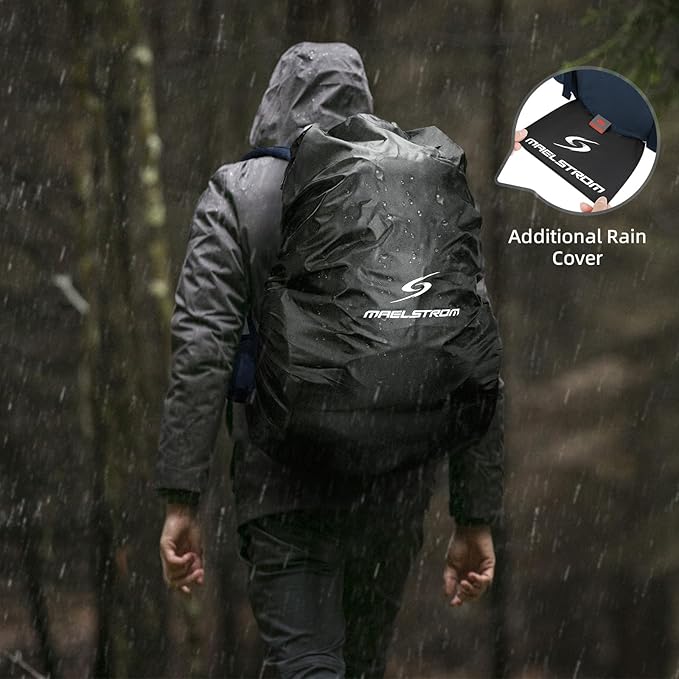 Maelstrom Hiking Backpack, 40L Waterproof Camping Daypack for Men and Women, Lightweight Travel Pack with Rain Cover (Blue)