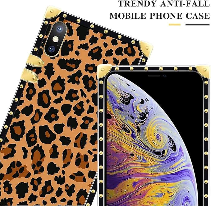 Compatible with iPhone XR Case, Brown Leopard Texture Luxury Golden Decoration for Girl Women Soft TPU Shockproof Protective Hard PC Back for iPhone XR