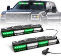 HLauto 6Z4J Emergency Dash Strobe Lights: 2x16.8 inch Green White Safety Lights, 48 LED Flashing Warning Hazard Interior Windshield Visor Traffic Light Bar for Trucks, Construction Vehicles