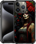 for iPhone 16 Pro Case, Day of The Dead Halloween Woman Pattern Graphic Design Girl Boy Soft Silicone Hard Acrylic Shock Protection for iPhone 16 Pro