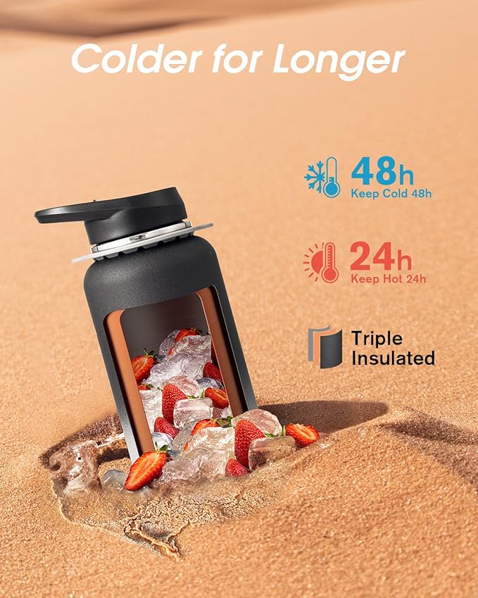 Coolflask Water Bottle with Straw, 32 oz Insulated Metal Water Flask with Straw & Spout Lids, Stainless Steel Double Wall Vacuum, Keep Cold 48h Hot 24h, Leak Proof, BPA-Free, Piano Night
