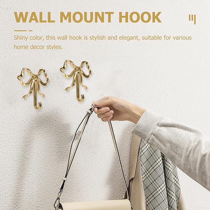 MAGICLULU Gold Coat Hook Bow Wall Hooks Brass Hanging Hook Multi-Purpose Door Hanger for Coat Hat Towel Home Decor 2.52 x 2.63 Inch