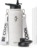 Coolflask Water Bottle with Straw, 40 oz Insulated Metal Water Flask with Straw & Spout Lids, Stainless Steel Double Wall Vacuum, Keep Cold 48h Hot 24h, Leak Proof, BPA-Free, Arctic White