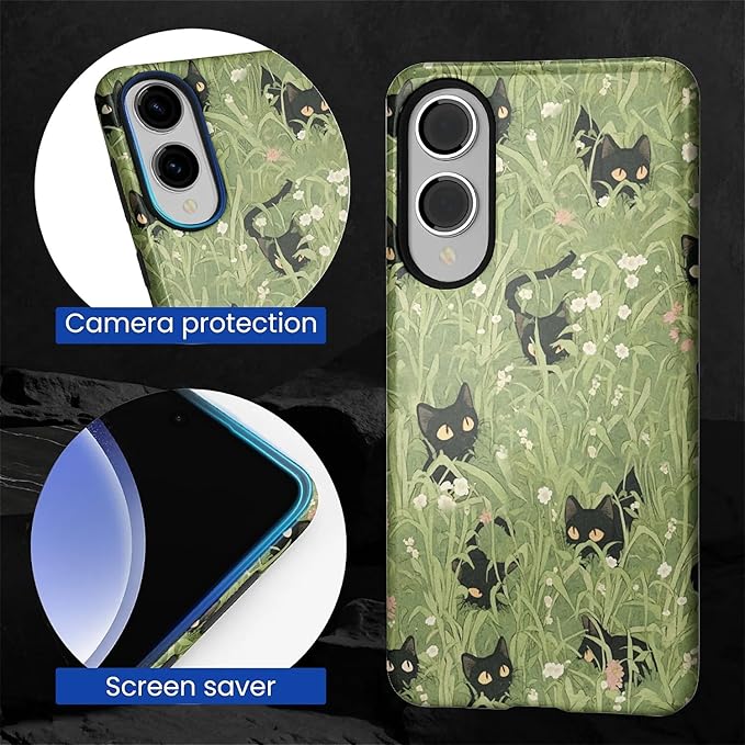 for Samsung Galaxy S25 Edge Case,HL2 Grass Cat Hybrid 2 Layer Hard Shell Silicone Protective Pattern Design Case