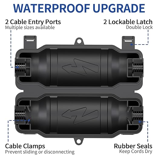 6 Pack Outdoor Extension Cord Safety Cover with Waterproof Seal IP54 Water-Resistant, Weatherproof Electrical Connection Box with 2 Latches, Plug, Socket, Holiday Decoration Light, Black