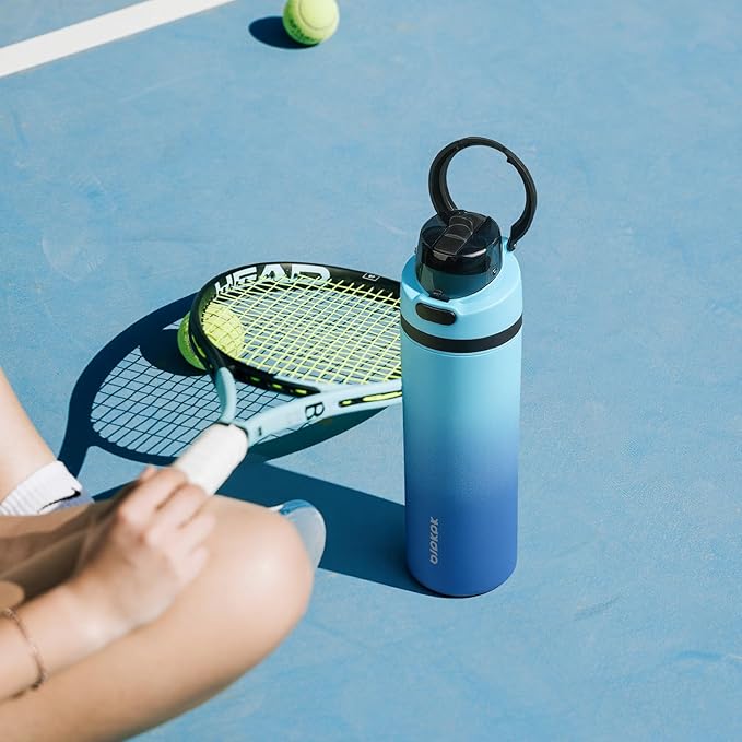 BJPKPK 25oz Insulated Water Bottle with 2-1 Straw Spout Lid, Stainless Steel Metal Water Bottles with Carry Handle, BPA Free, Leak-Proof, Fits in Car Cup Holder, Thermo for Sports,Ocean Blue