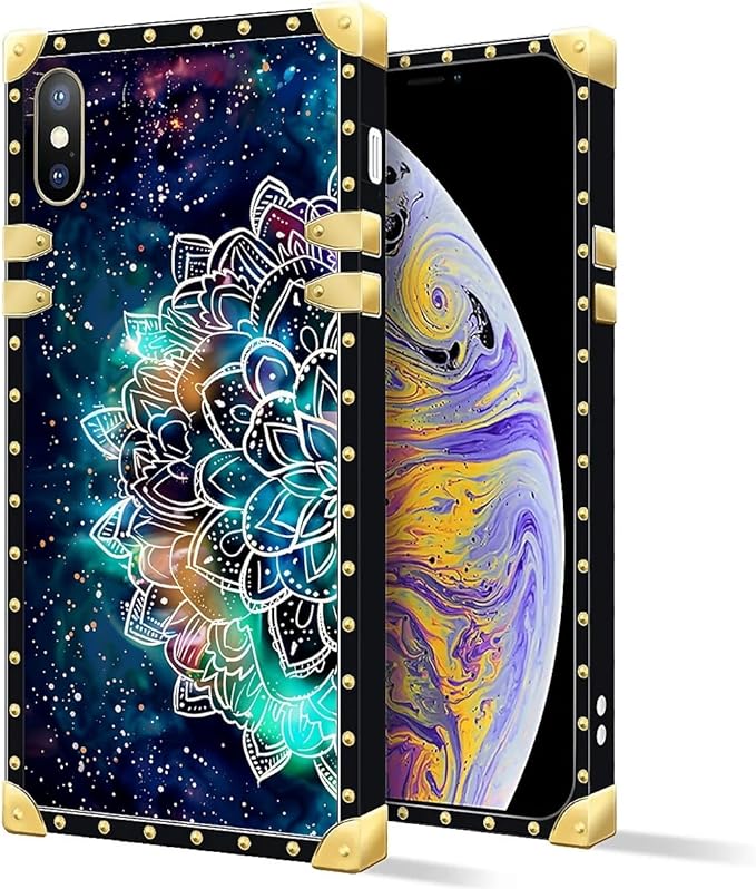 Compatible with iPhone Xs Max Case, Starry Sky Colourful Mandala Luxury Golden Decoration for Girl Women Soft TPU Shockproof Protective Hard PC Back for iPhone Xs Max