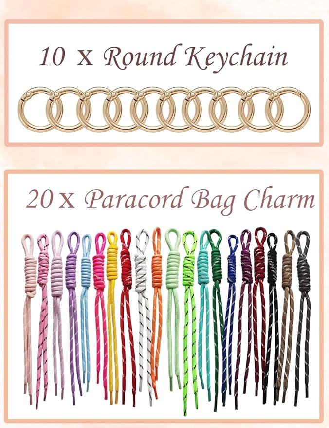 8/13/18/20/30 Pack Paracord Keychain Rope Bag Charms Colorful Braided Charms for Key Chain Purse Backpack Handbag