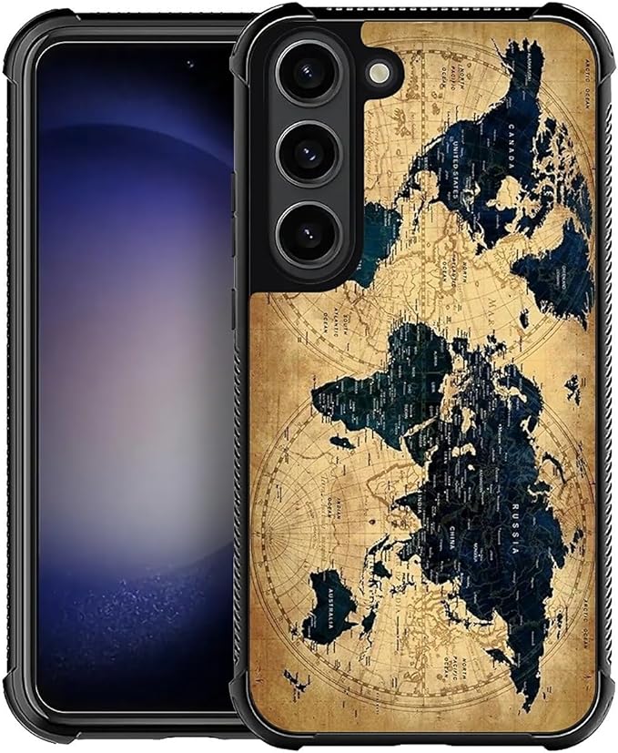 for Samsung Galaxy S23 Plus Case, Brown World Map Pattern Graphic Design Girl Boy Soft Silicone Hard Acrylic Shock Protection for Samsung Galaxy S23 Plus