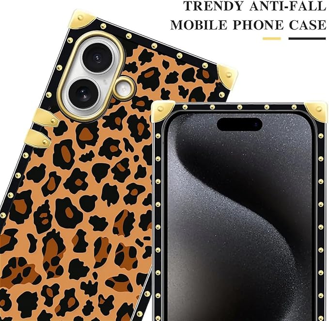 for iPhone 17 Case Luxury Golden Decoration for Girl Women Soft TPU Shockproof Protective Hard PC Back for iPhone 17 Crazy Pattern Brown Leopard Texture