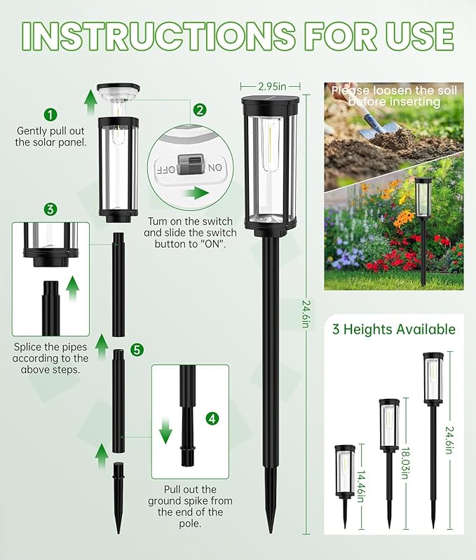 BITPOTT Bright Solar Pathway Lights Outdoor, 8 Pack Solar Garden Lights for Outside Waterproof IP65, Auto On/Off Outdoor Light for Yard Garden Lawn Walkway Driveway Landscape Lighting