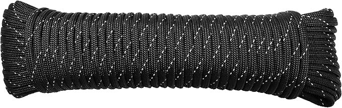 Paracord Rope, Reflective III Parachute Cord 7 Strand Core 550lb, 50ft Black - High Visibility Abrasion Resistant Easy to Tie, Multi-Purpose Rope for Camping Survival DIY