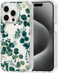 MOSNOVO Case for iPhone 15 Pro, [Buffertech 6.6ft Military-Grade Drop Protection] [Anti Peel Off Tech] Clear TPU Bumper Phone Case Cover Design - Eucalyptus