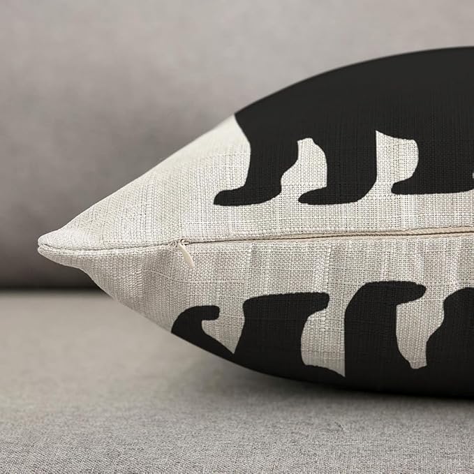 TKS MITLAN Don't Wake The Bear Decorative Pillow Covers Cool Animal Bear Black White Rustic Linen Throw Pillow Covers 18x18 Inch for Sofa Couch Decoration