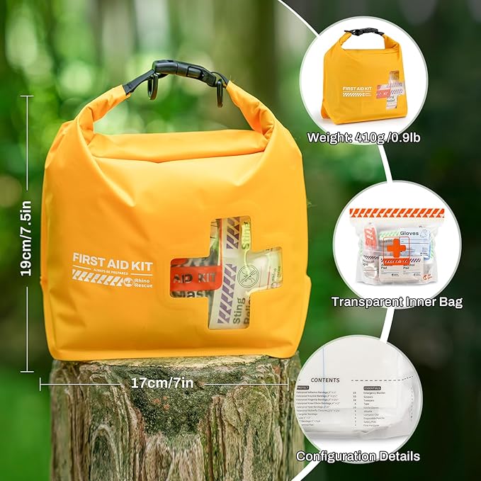 RHINO RESCUE Waterproof Boat First Aid Kit, Lightweight Boat Accessories Dry Bag, Emergency Marine Survival Supplies for Outdoor Kayak, Fishing, Floating, Swimming, Beach & Camping (Yellow)