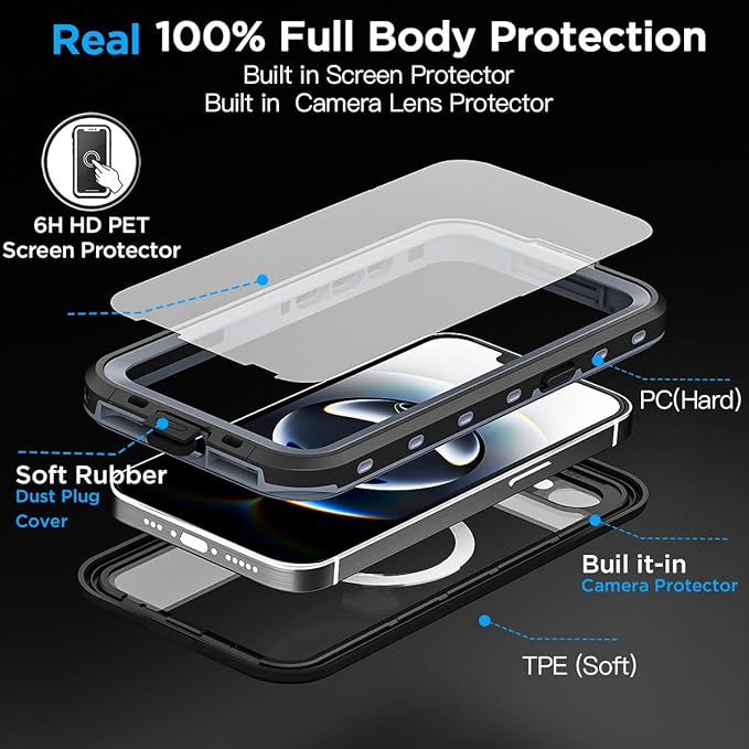 AICase for iPhone 17e/iPhone 16e Case Waterproof with MagSafe Snowproof,Dustproof and Shockproof,IP68 Certified Real 360 Full Body Protection Fully Sealed Underwater Cover for iPhone 17e/16e 6.1"_1