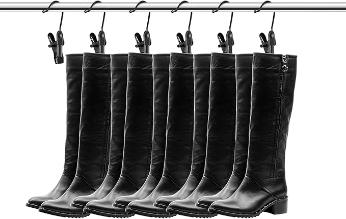 Hotop 20 Pieces Boot Hanger Clips for Closet, Laundry Hanging Hooks Heavy Duty Clips Boot Holder Portable Single Hooks Space Saving for Pants Jeans Clothes Hats Tall Towels (Black)