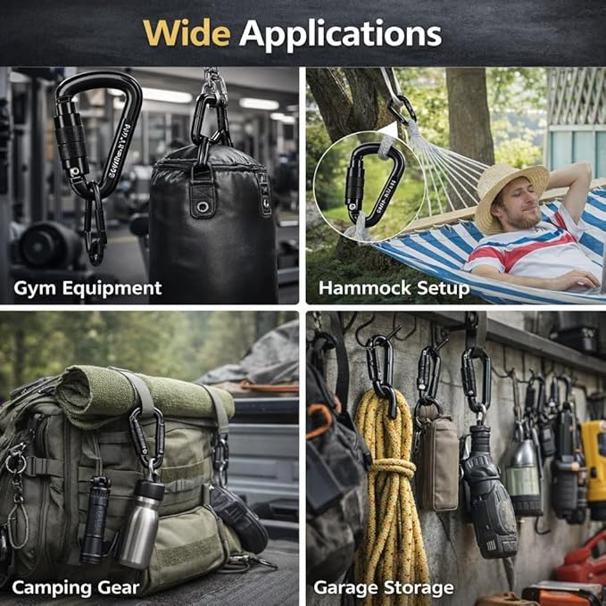 Auto Locking Carabiner Heavy Duty Carabiner 25kN UIAA Certified Climbing Carabiner Climbing Equipment Safety Carabiners for Rappelling, Hammocks, Rescue, Dog Leash, Swing