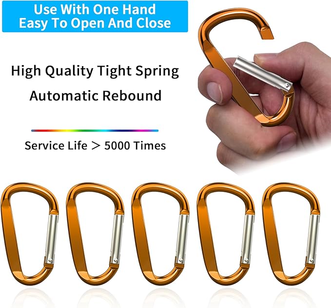 3" Aluminum Carabiner Clips, 12PCS D Ring Shape Keychain Carabiners Hook Buckle