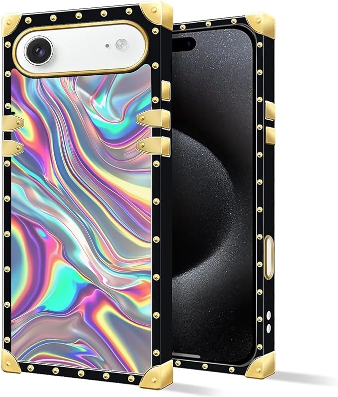 for iPhone 17 Air Case Luxury Golden Decoration for Girl Women Soft TPU Shockproof Protective Hard PC Back for iPhone 17 Air Crazy Pattern Holographic Abstract Iridescent Textures