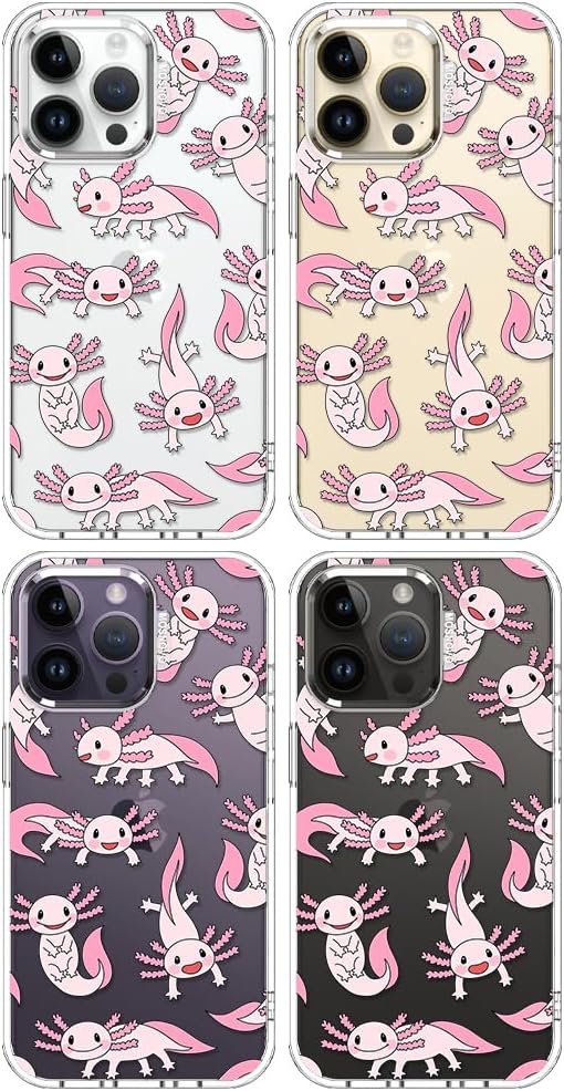 MOSNOVO Case for iPhone 14 Pro Max, [Buffertech 6.6ft Military-Grade Drop Protection] [Anti Peel Off Tech] Clear TPU Bumper Phone Case Cover Design - Pink Axolotl