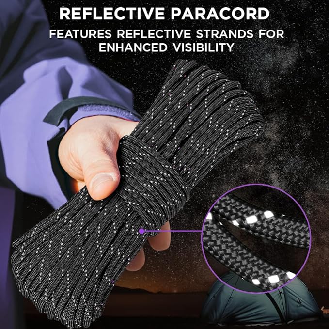 TECEUM Reflective Paracord Rope 1000 – 1000ft/200ft/100ft/50ft – 40+ Colors – Glow in The Dark – para Cord – Utility Rope for Survival, Hunting & Camping Gear – Nylon String, Camping Rope, Tent Cord