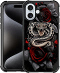 for iPhone 16 Case, Entwined Rose Snake Pattern Graphic Design Girl Boy Soft Silicone Hard Acrylic Shock Protection for iPhone 16