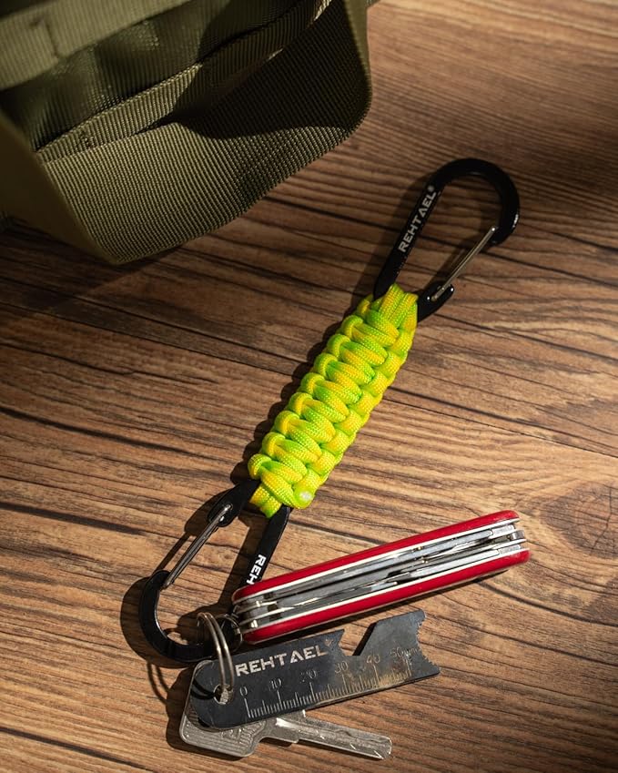 Paracord Braided Carabiner Keychain Lanyard Strap, Hanger Stroller Hook w/2 Carabiner Clips for Water Bottle Backpack