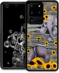 for Samsung Galaxy S20 Ultra Case, Cute Little Elephant Sunflower White Line Art Pattern Graphic Design Soft Silicone Hard Acrylic Shock Protection for Samsung Galaxy S20 Ultra