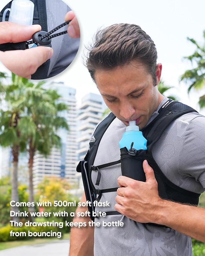 Zelvot Running Vest for Women Men, USA Original Patent, Adjustable Chest Straps Running Hydration Vest with 500ml Soft Flask, Lightweight Reflective Hydration Backpack for Marathon