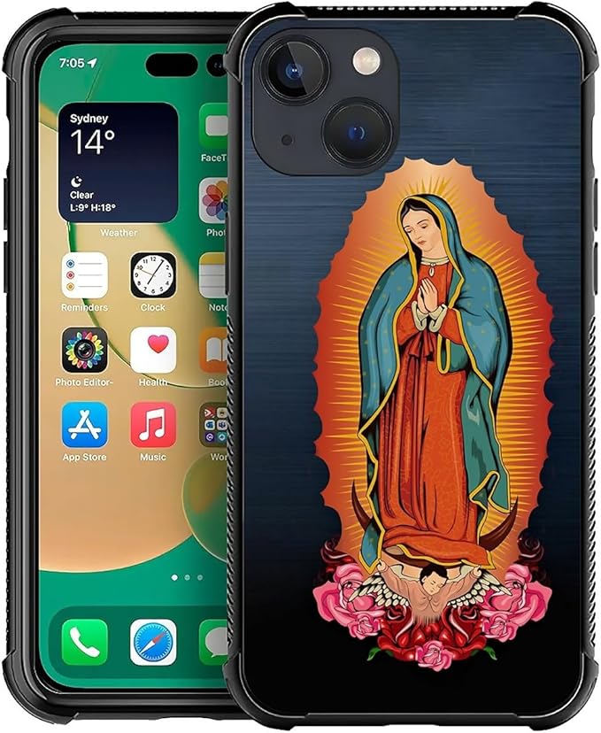 for iPhone 14 Plus Case, Red Virgen Guadalupe Pattern Made of Soft Silicone Hard Acrylic Shock Protection for iPhone 14 Plus
