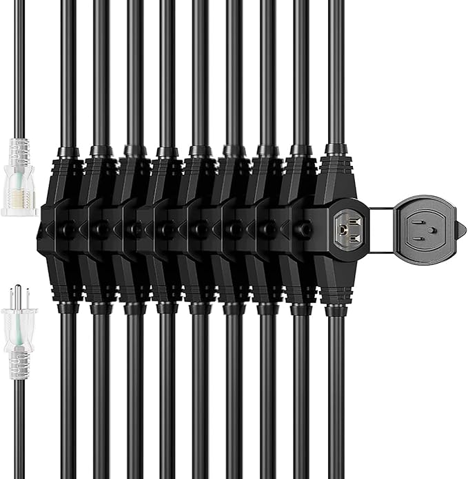 50FT 12 Gauge Multi-Outlet Outdoor Extension Cord, 10 Evenly Spaced Weatherproof Outlets, Great for Stage Backdrops, Landscape Garden Lighting, Christmas Decorations