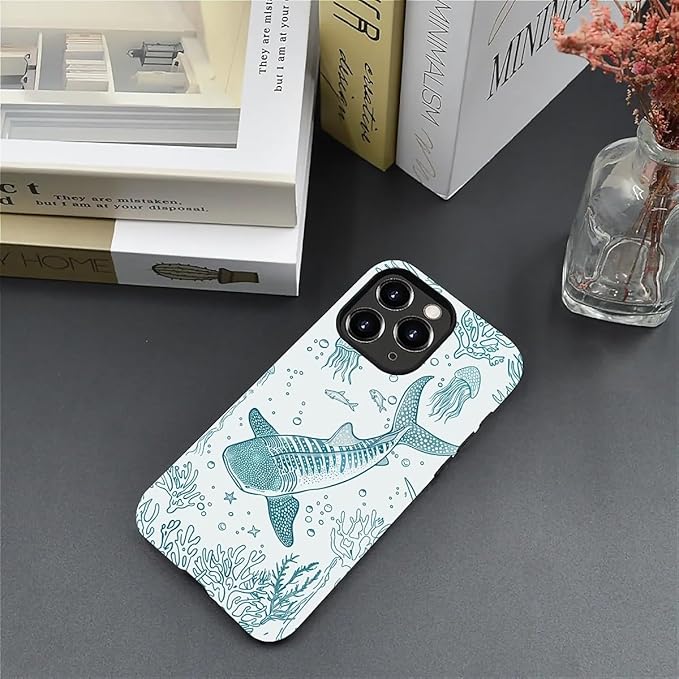 for iPhone 15 Pro Case,HH2 Ocean Whale Shark Hybrid 2 Layer Hard Shell Silicone Protective Pattern Design Case