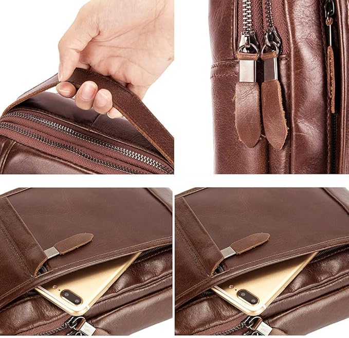 Leather Sling Bag Backpack for Men Women Outdoor Travel Hiking Business Shoulder Crossbody Chest Pouch Pack Casual Work Office Handbag Tote