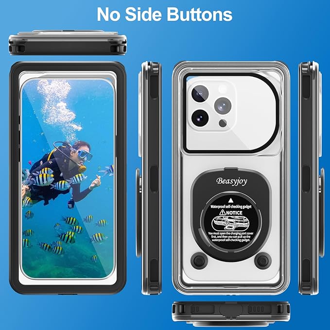 Beasyjoy Waterproof Phone Case, Underwater Phone Case for Snorkeling, Universal IPX8 Diving Outdoor Video Photo with Lanyard for iPhone 17/16/15/14 Pro Max, Samsung Galaxy S26/S25 Google Moto, Black