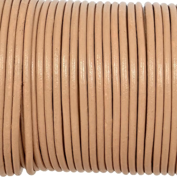GENIQUE Real/Genuine Round Leather String Cord for Necklace, Bracelets, Jewellery, Braiding (Beige, 1.5mm)