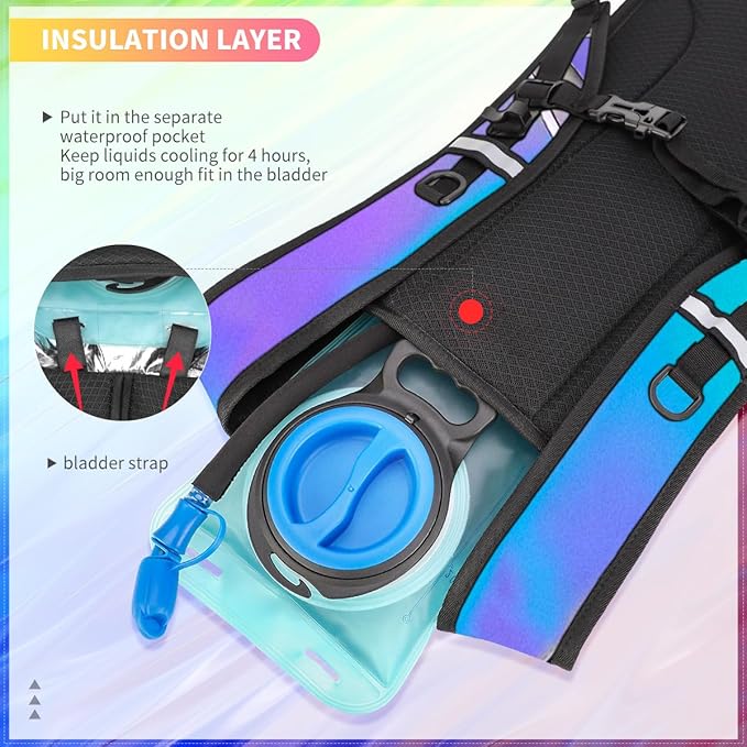 Hydration Backpack, Water Backpack with 2L Hydration Bladder, Rave Backpack Hydration Pack, Festival Essential for Raves, Hiking, Cycling, Climbing, Running, Outdoor, Camping and More