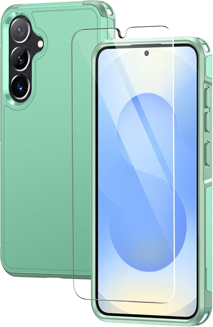 Lanhiem for Samsung Galaxy S25 S24 Phone Case with Tempered Glass Screen Protector, Shock Absorption, Anti-Scratch Shockproof Case Cover for Samsung S25 S24, Green