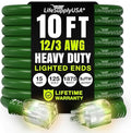 10ft Outdoor/Indoor Extension Cord 12/3 Gauge Extra Heavy Duty 3 Prong SJTW, Waterproof, Flexible Cold-Resistant Long Power Cord,15A 125V 1875W, Green by LifeSupplyUSA