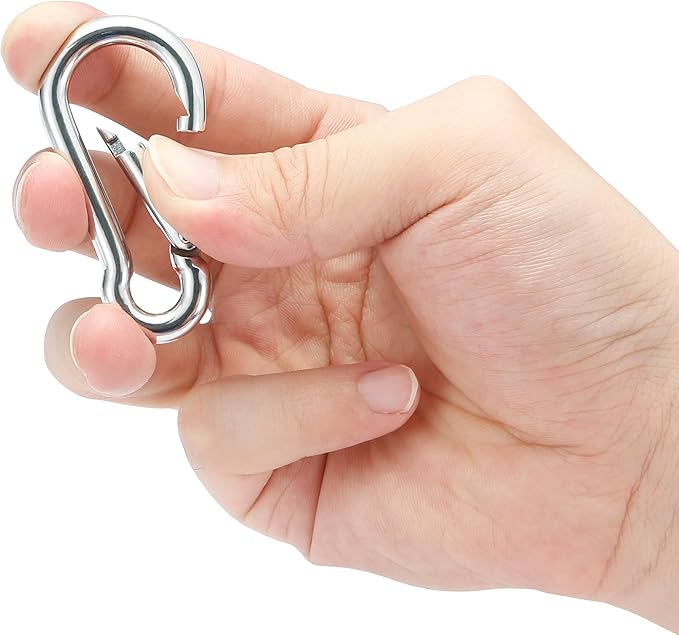 sprookber 316 Stainless Steel Carabiner Clip, Marine Grade Heavy Duty Spring Snap Hook for Outdoor, Boat, Hammock, Set of 5