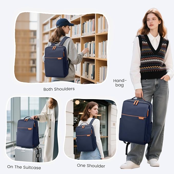 Laptop Backpack for Women, Work Business Traval Computer Backpacks with Laptop Compartment Waterproof Casual Daypack for Travel College,14Inch,Navy Blue