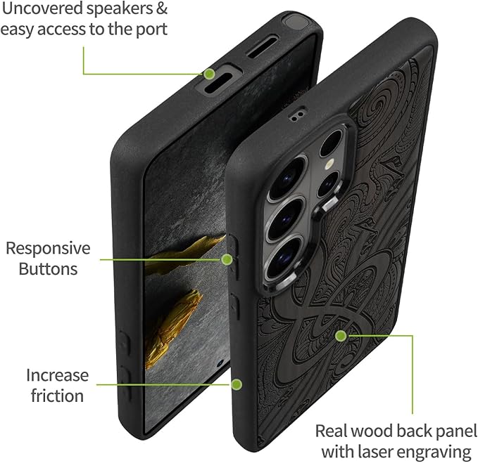 Carveit Magnetic Wooden Case for Samsung Galaxy S26 Ultra Case 2026, TPU Shockproof Cover & Wood Artisan Engraved, Compatible with MagSafe Wireless Chargers (Zen Doodle Treble Clef) Blackwood